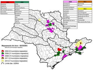 2004                  2006                2008                   2011
Alumínio              Cotia             Araraquara               Aparecida
Diadema               Dumont            Bebedouro                Roseira
Mairinque             Franco da Rocha   Cândido Rodrigues
                                        Fernando Prestes                  2012
Rio Grande da Serra   Ilhabela
                                        Itanhaém                 Caçapava
Sorocaba              Jaboticabal
                                        Jambeiro                 Guaratinguetá
Votorantim            Paraibuna
                                        Matão                    Pindamonhangaba
                      Piedade
                                        Mongaguá                 Redenção da Serra
                      Poá
                                        Monte Alto               Taubaté
                      São Sebastião
                                        Natividade da Serra      Tremembé
                      Tapiraí
                                        Peruíbe                  São José do Rio Preto
                      Ubatuba
                                        Rincão
                                        São Luiz do Paraitinga
                                        Sertãozinho
 