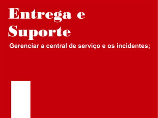 Entrega e
Suporte
Gerenciar a central de serviço e os incidentes;

 