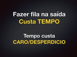 Fazer ﬁla na saída
Custa TEMPO
Tempo custa
CARO/DESPERDICIO
 
