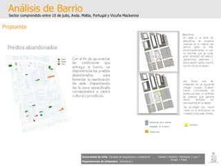 Análisis de Barrio Sector comprendido entre 10 de julio, Avda. Matta, Portugal y Vicuña Mackenna Universidad de Chile   Facultad de Arquitectura y Urbanismo Departamento de Urbanismo   Urbanismo I Candia / Córdova / Henríquez / Luco / Kruger / Tobar Propuesta 