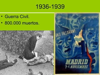1936-1939 Guerra Civil. 800.000 muertos. 