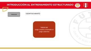 INTRODUCCIÓN AL ENTRENAMIENTO ESTRUCTURADO
TAREAS 80
TAREAS 80
Juego creativo orientado al
juego colectivo
COGNITIVO ABIERTO
 