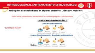 INTRODUCCIÓN AL ENTRENAMIENTO ESTRUCTURADO
Paradigmas de entrenamiento en deportes colectivos: Clásicos vs modernos.
“EL PERRO DE PAVLOV”
De las teorías conductistas y mecanicistas a las teorías cognitivistas y estructuralistas
 