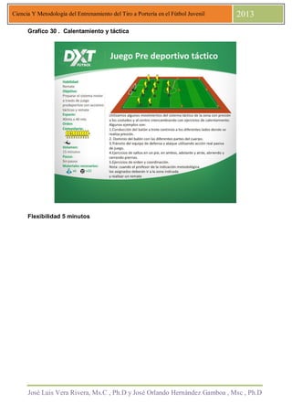 José Luis Vera Rivera, Ms.C , Ph.D y José Orlando Hernández Gamboa , Msc , Ph.D
Ciencia Y Metodología del Entrenamiento del Tiro a Portería en el Fútbol Juvenil 2013
Grafico 30 . Calentamiento y táctica
Flexibilidad 5 minutos
 