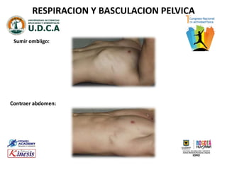 RESPIRACION Y BASCULACION PELVICA
Sumir ombligo:
Contraer abdomen:
 