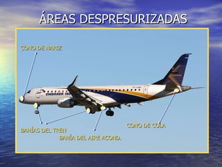 ÁREAS DESPRESURIZADAS CONO DE NARIZ BAHÍAS DEL TREN CONO DE COLA BAHÍA DEL AIRE ACOND. 