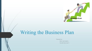 Writing the Business Plan
Prapared by:
Dizon Jaini Eulalie J.
Macale Mary Jean T.
 