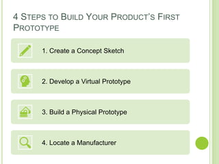 4 STEPS TO BUILD YOUR PRODUCT’S FIRST
PROTOTYPE
1. Create a Concept Sketch
2. Develop a Virtual Prototype
3. Build a Physi...