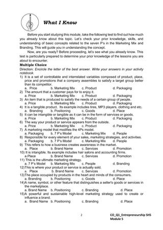 7P's of Marketing and Branding-Entrepreneurship | PDF