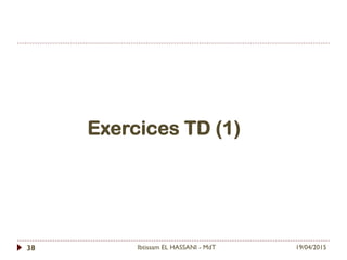 Exercices TD (1)
19/04/2015Ibtissam EL HASSANI - MdT38
 