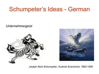 Schumpeter’s Ideas - German Joseph Alois Schumpeter, Austrian Economist, 1883-1950 Unternehmergeist  