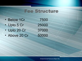 Fee Structure Below 1Cr   7500 Upto 5 Cr 25000 Upto 20 Cr 37000 Above 20 Cr 50000 