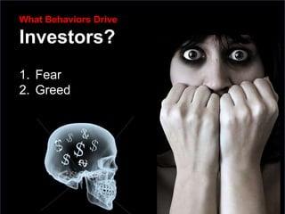 What Behaviors Drive

Investors?
1. Fear
2. Greed
 