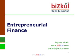 Entrepreneurial Finance Anjana Vivek www. biZ kul .com [email_address] www. biZ kul .com 