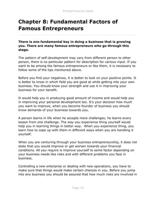Entrepreneurial Ideas
Page 19
Chapter 8: Fundamental Factors of
Famous Entrepreneurs
_____________________________________...