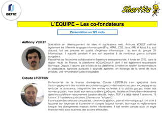 Anthony VOILET
Spécialiste en développement de sites et applications web, Anthony VOILET maîtrise
également les différents langages informatiques (Php, HTML, CSS, Java, XML et Ajax). Il a, tout
d’abord, fait ses preuves en qualité d’ingénieur informatique : au sein du groupe Gfi
Informatique, il apporté pendant 4 ans son expertise à de nombreux grands comptes
européens.
Passionné par l’économie collaborative et l’aventure entrepreneuriale, il fonde en 2012, dans la
région Hauts de France, la plateforme leCourtCircuit.fr dont il est également responsable
technique. Depuis, il œuvre, par le biais de sa plateforme, à mettre en relation consommateurs
et producteurs agricoles auxquels il souhaite apporter, en échange de la vente de leurs
produits, une rémunération juste et équitable
L’EQUIPE – Les co-fondateurs
Claude LESTERLIN
Professionnel de la finance d’entreprise, Claude LESTERLIN s’est spécialisé dans
l’accompagnement des sociétés en croissance (gestion des ressources pour accompagner ou
renforcer la croissance, intégrations des entités rachetées à la culture groupe, mises aux
normes groupe), mais aussi aux restructurations juridiques, fiscales et financières nécessaires
dans les sociétés en retournement (cession d’actifs, fusion, TUP, il a déjà réalisé 7 cessions, 15
fusions, 3 liquidations judiciaires, 5 fermetures "in bonis").
Il a encadré des services comptables, contrôle de gestion, paie et informatique qui l’ont aidé à
façonner son expertise et à prendre en compte l’aspect humain, technique et réglementaire
lorsque des changements majeurs étaient nécessaires. Il sait rendre compte sous un angle
financier mais aussi business des actions effectuées.
Présentation en 120 mots
 