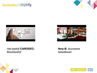 Het bedrijf CARODEC:
Bouwbedrijf
New-B: duurzame
betaalkaart
Voorbeelden:
 