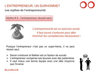 L’ENTREPRENEUR, UN SURHOMME? 
Les mythes de l’entrepreneuriat 
Mythe # 5 : l’entrepreneur réussit seul 
L’entrepreneuriat ...