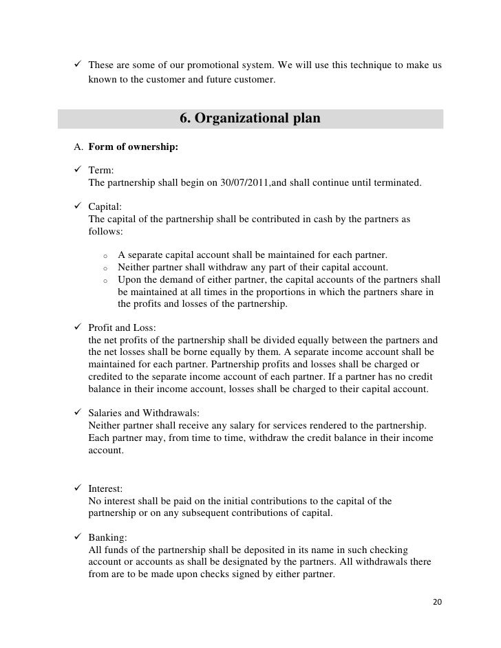 form of business ownership in business plan