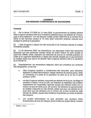 Jugement sur Demande d'ordonnance de sauvegarde (Entrepreneurs en Action du Québec) 19 mars 2021