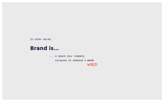 Brand is...
... a space your company
occupies in someone’s mind.
In other words,
 