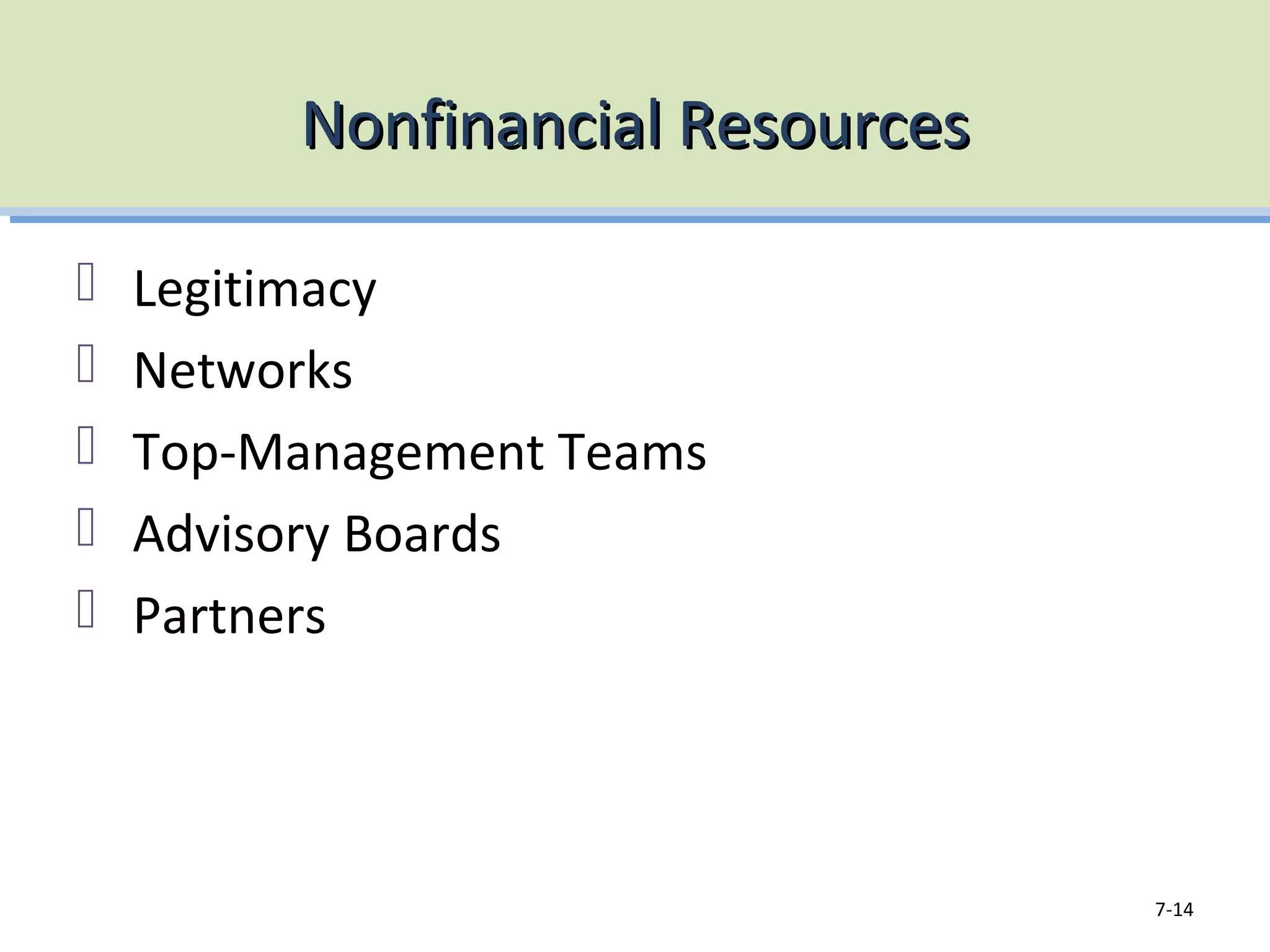 Nonfinancial ResourcesNonfinancial Resources
Legitimacy
Networks
Top-Management Teams
Advisory Boards
Partners
7-14