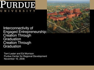 Interconnectivity of Engaged Entrepreneurship: Creation Through Graduation Creation Through Graduation Terri Lester and Ed Morrison Purdue Center for Regional Development  November 10, 2008 