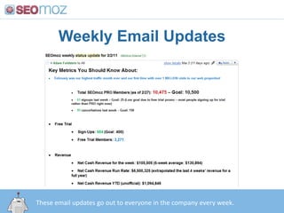 Weekly Email Updates<br />These email updates go out to everyone in the company every week.<br />