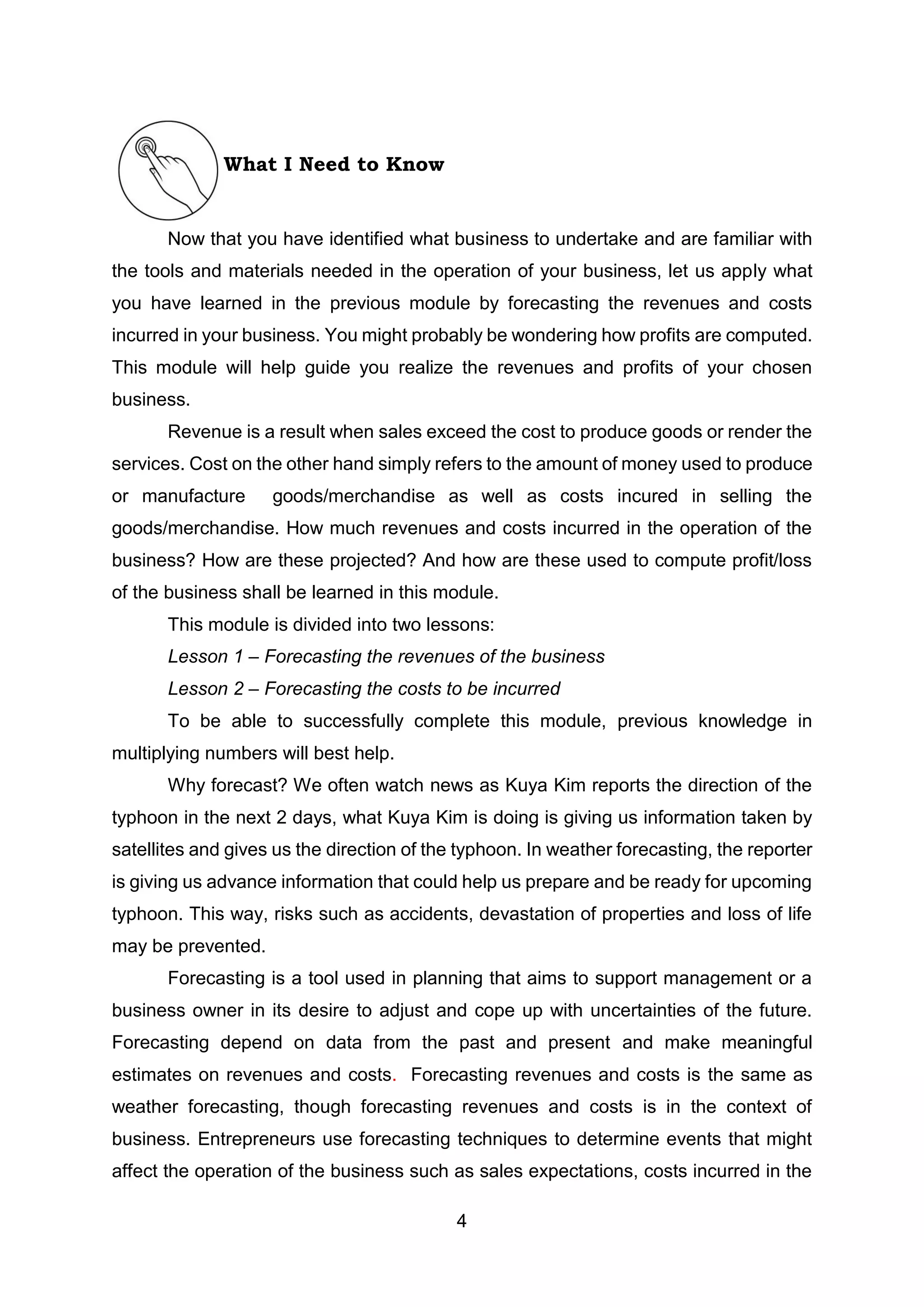 Photo inspiration: Picture Idea: Entrepreneurship12 Q2 Mod7 Forecasting Revenues And Costs Department V4 Pdf