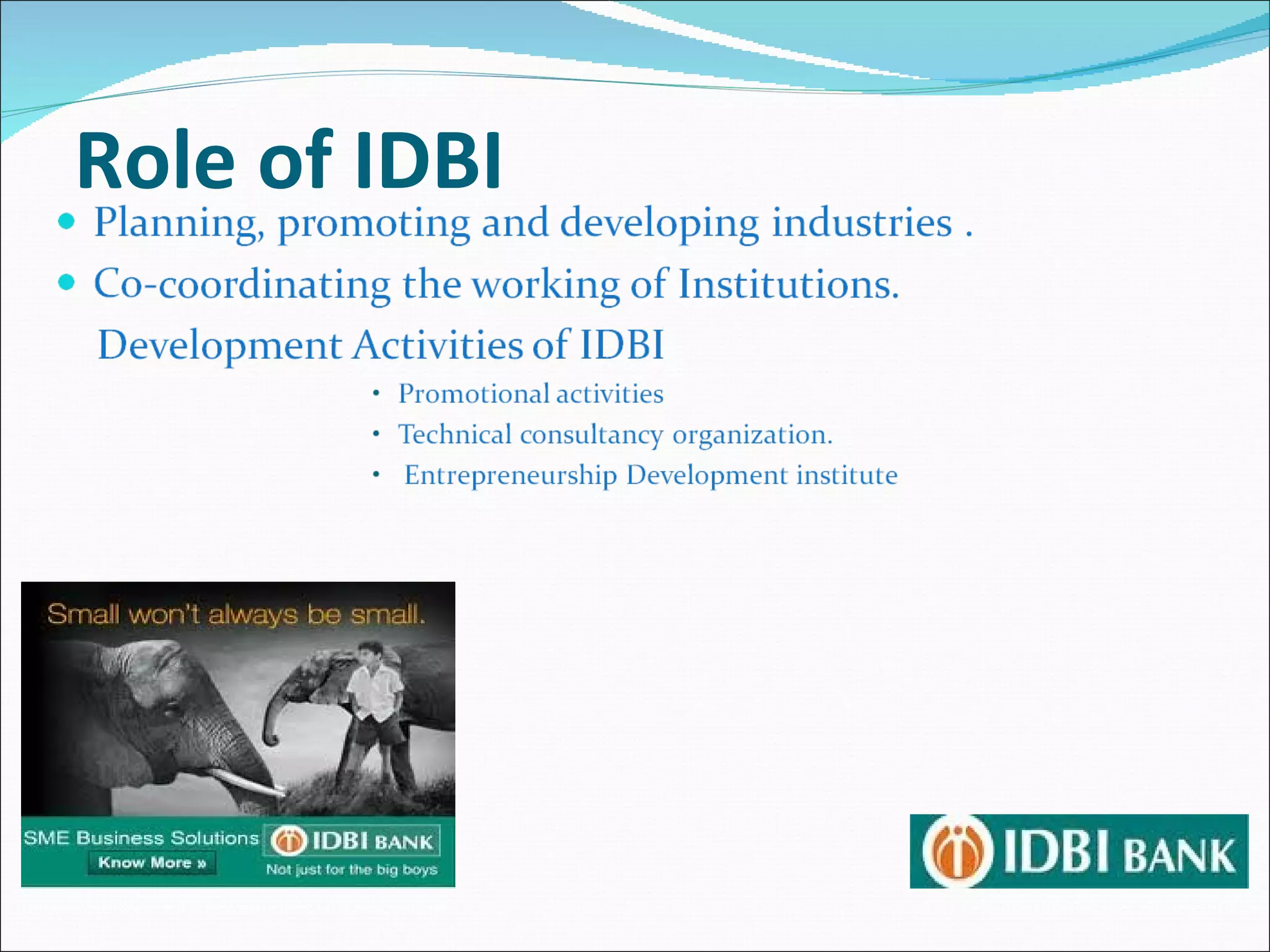 Role of IDBI 