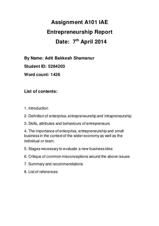 business plan assignment for entrepreneurship