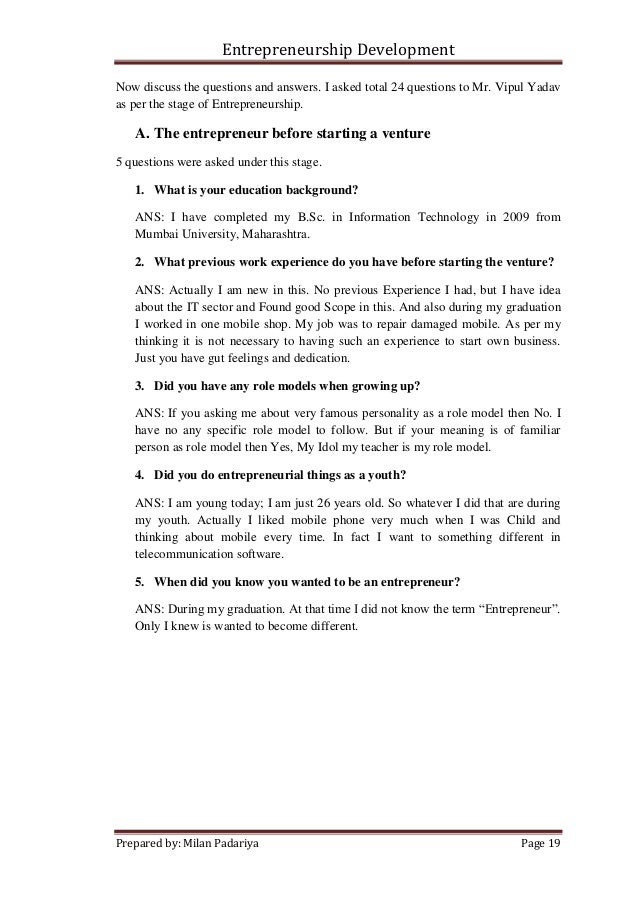 an interview of an entrepreneur information