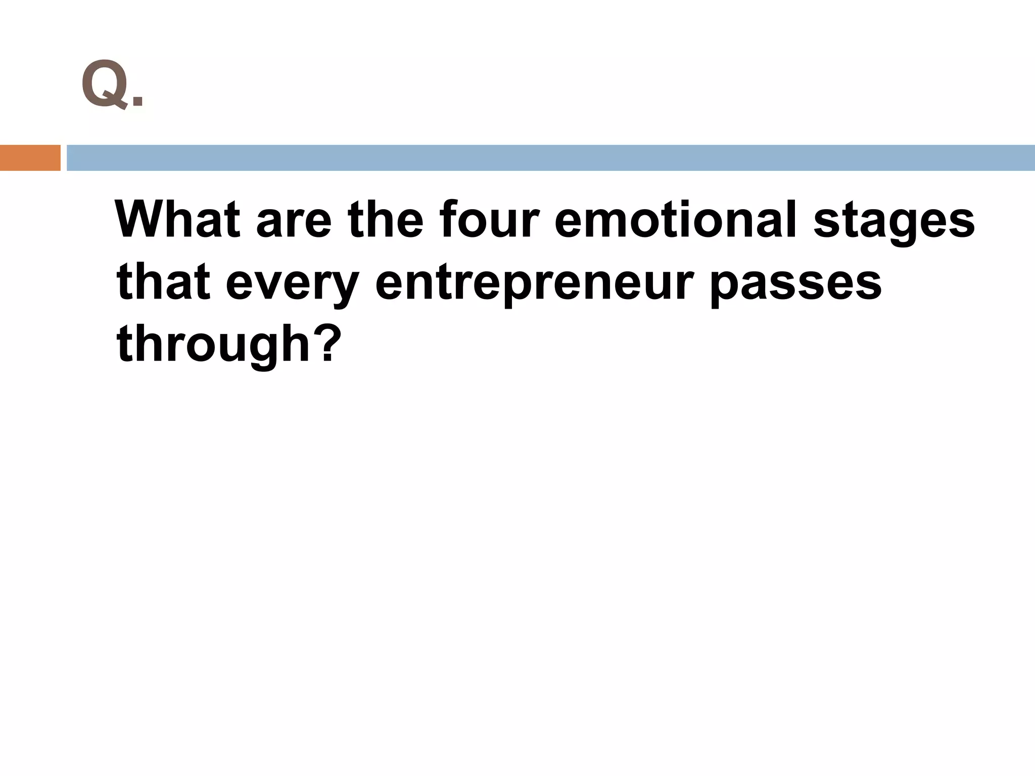Q. 
What are the four emotional stages 
that every entrepreneur passes 
through? 
 