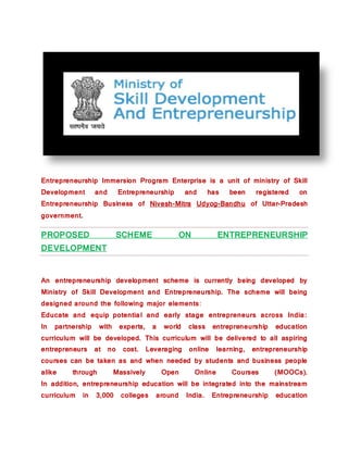 culture in India. Awards will be instituted for young achievers and a National
Entrepreneurship Day will be celebrated.
En...