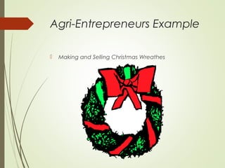 Agri-Entrepreneurs Example


Making and Selling Christmas Wreathes

 