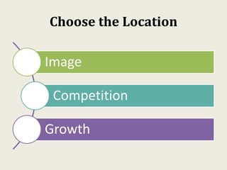Choose the Location
Image
Competition
Growth
 