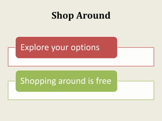 Shop Around
Explore your options
Shopping around is free
 