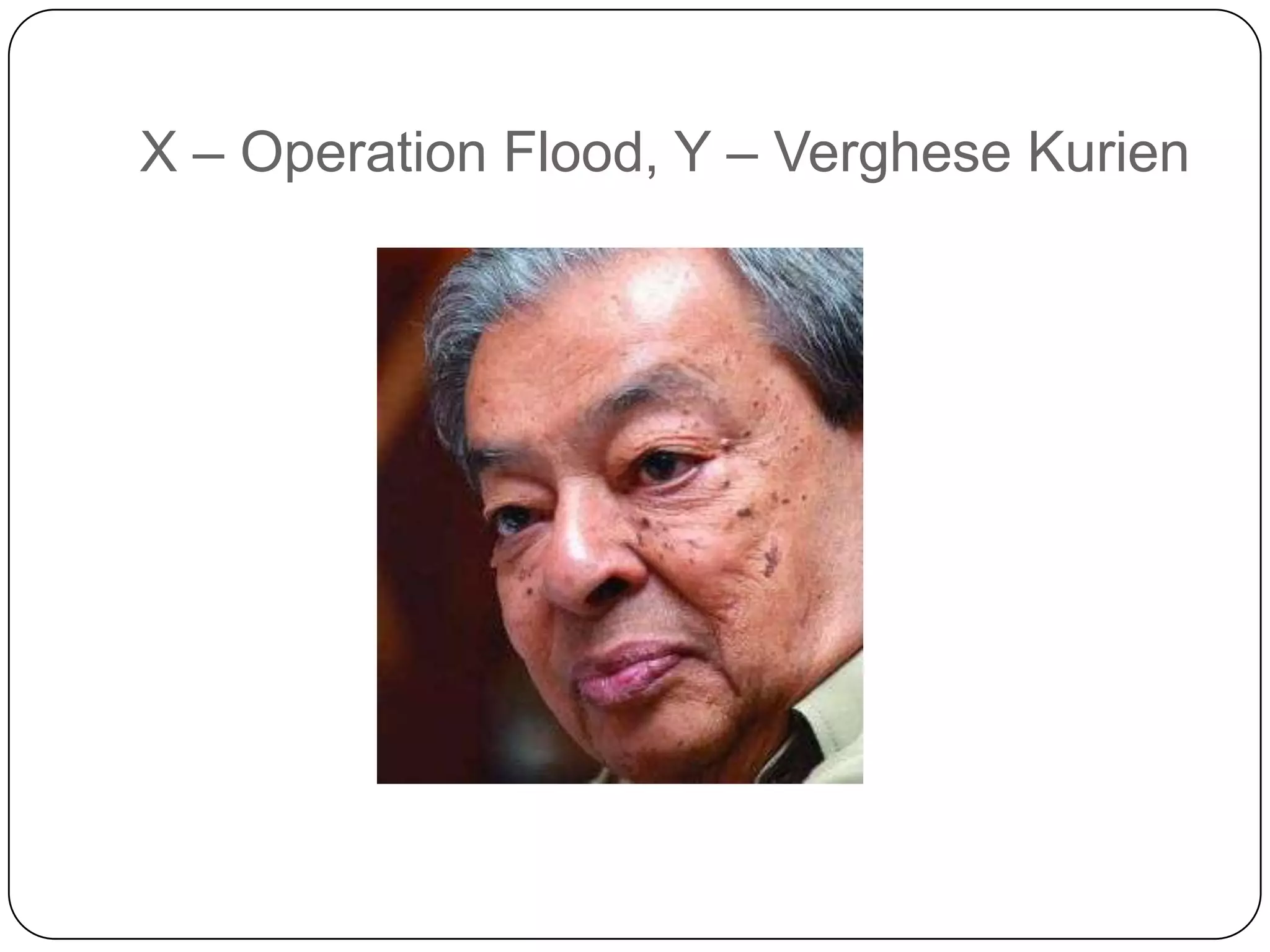 X – Operation Flood, Y – Verghese Kurien
 