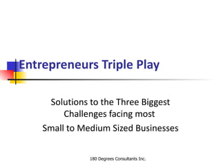 Entrepreneurs Triple Play

     Solutions to the Three Biggest
         Challenges facing most
    Small to Medium Sized Businesses

               180 Degrees Consultants Inc.
 