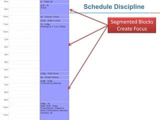 Schedule Discipline

        Segmented Blocks
          Create Focus
 