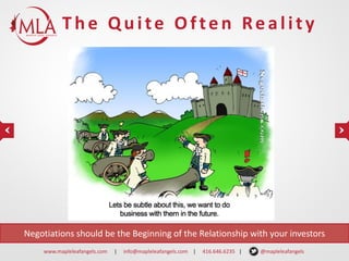 The Quite Often Reality

Negotiations should be the Beginning of the Relationship with your investors
www.mapleleafangels.com

|

info@mapleleafangels.com |

416.646.6235 |

@mapleleafangels

 