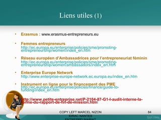 Le plan opérationnel :
•
•
•
•

Détailler le plan marketing
La R&D et le process de fab si production
La production (directe ou sous-traitée)
Les projections financières sous Excel à
cinq ans avec deux tours de table
• Le plan de trésorerie, la projection de
revenus, et surtout le phasage des
besoins en financement
COPY LEFT MARCEL NIZON
IDRAC NANTES

84

 