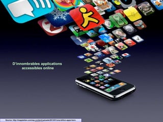 D’innombrables applications
            accessibles online




Source: http://mapplelien.com/wp-content/uploads/2013/01/one-billion-apps-hero-
 