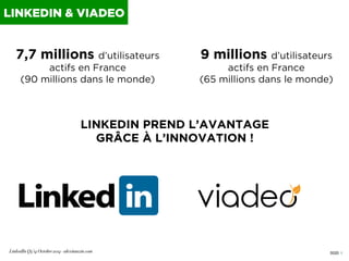 0020 I
7,7 millions d’utilisateurs
actifs en France
(90 millions dans le monde)
LinkedIn Q3’14 Octobre 2014 - alexitauzin....