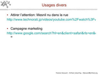 Usages divers Attirer l’attention: Mesnil nu dans la rue http://www.technorati.jp/videos/youtube.com%2Fwatch%3Fv%3DMZqkqJB_Yeo Campagne marketing http://www.google.com/search?hl=en&client=safari&rls=en&q=auvergne+cola&aq=f&oq=&aqi = 