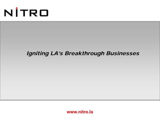 Igniting LA’s Breakthrough Businesses




             www.nitro.la
                             Page 1   11/25/2008 3:15 PM
 