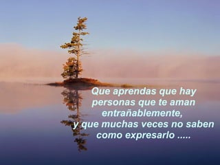 Que aprendas que hay personas que te aman entrañablemente,  y que muchas veces no saben como expresarlo ..... 