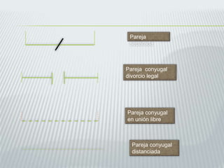 Pareja
separada
Pareja conyugal
divorcio legal
Pareja conyugal
en unión libre
Pareja conyugal
distanciada
 