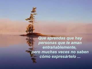 Que aprendas que hay personas que te aman entrañablemente,  pero muchas veces no saben cómo expresártelo ... 