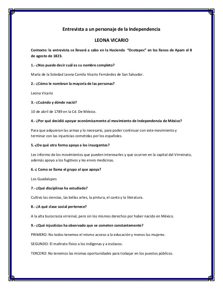 preguntas importantes entrevista entrevista a un personaje de la independencia preguntas importantes entrevista entrevista a un personaje de la independencia